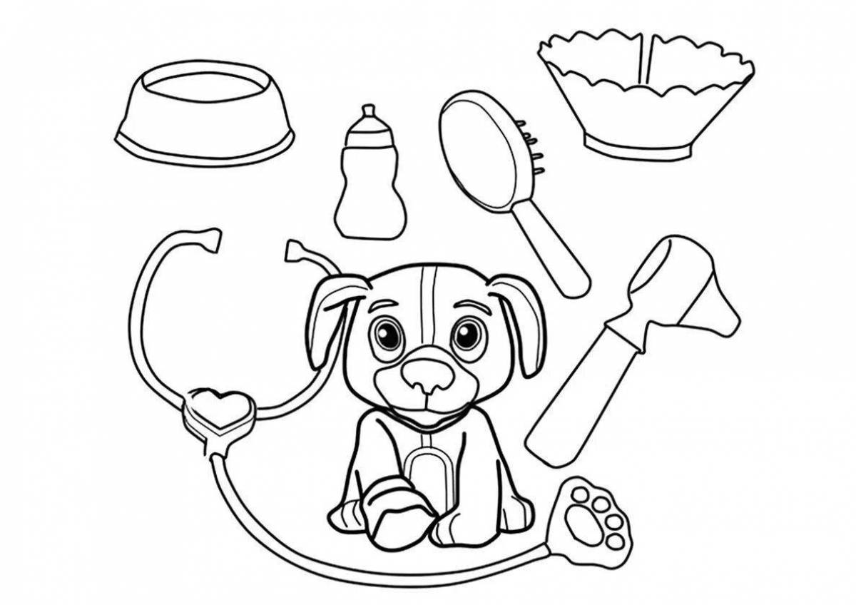 Colourful dog toys coloring book