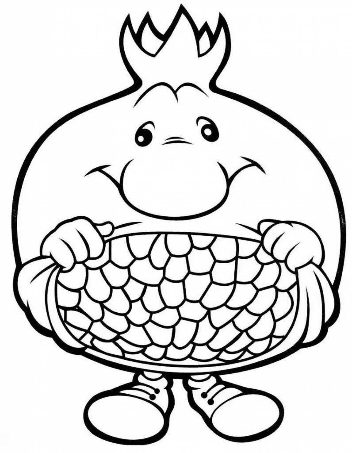 Colorful pomegranate coloring page for kids