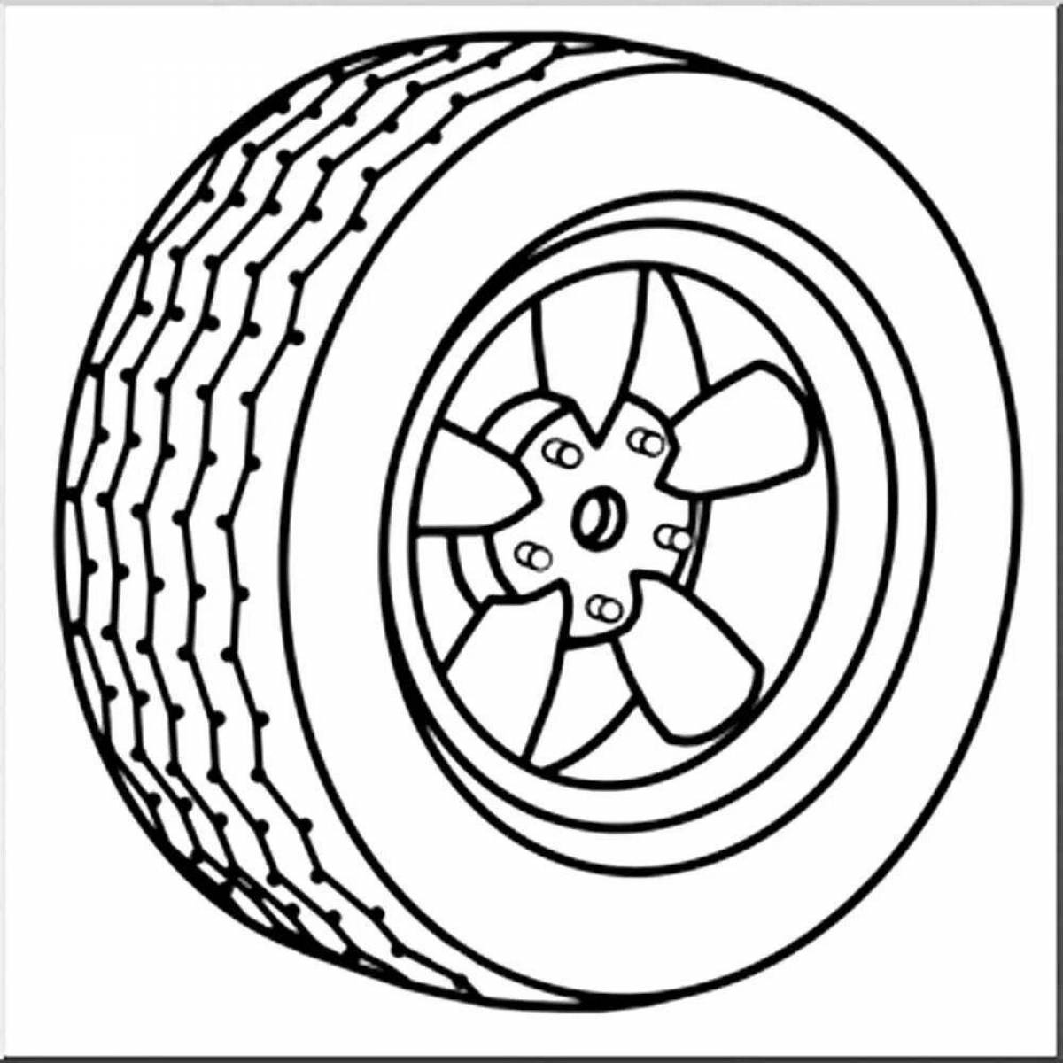 Colorful adorable wheel coloring page for kids