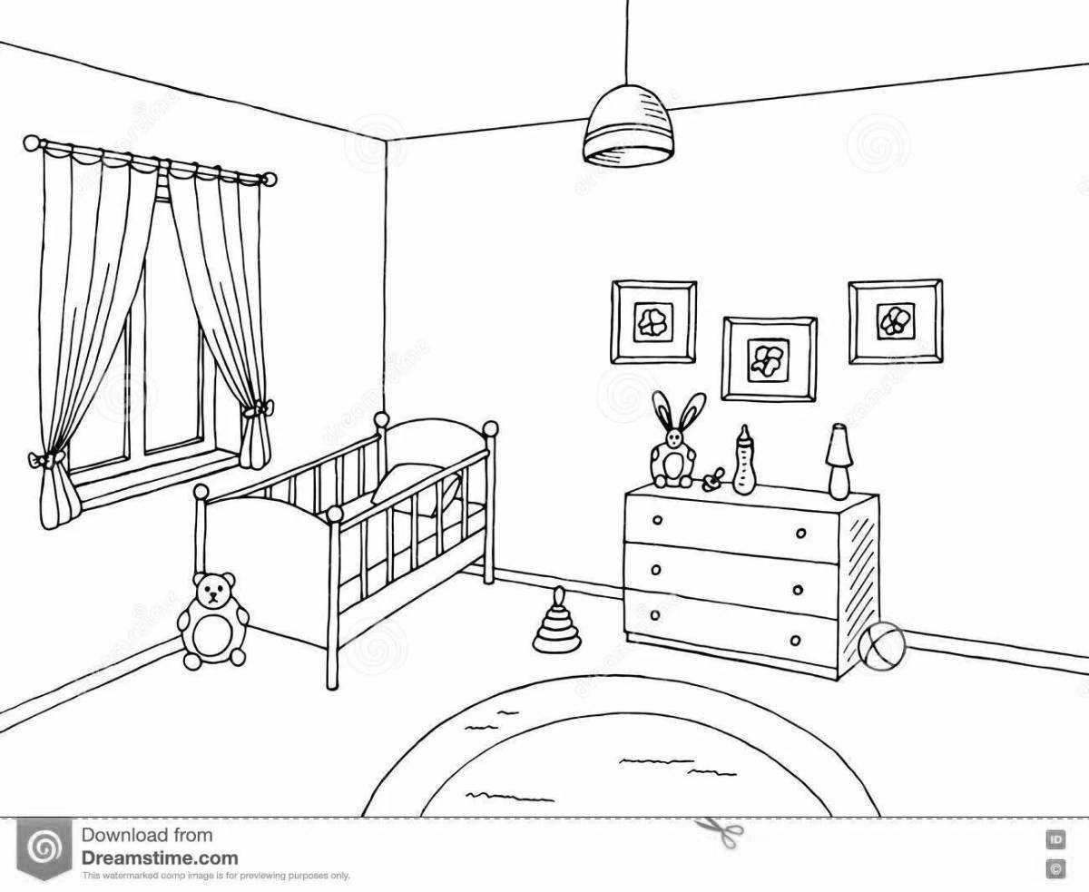Эскиз комнаты детской черно белый
