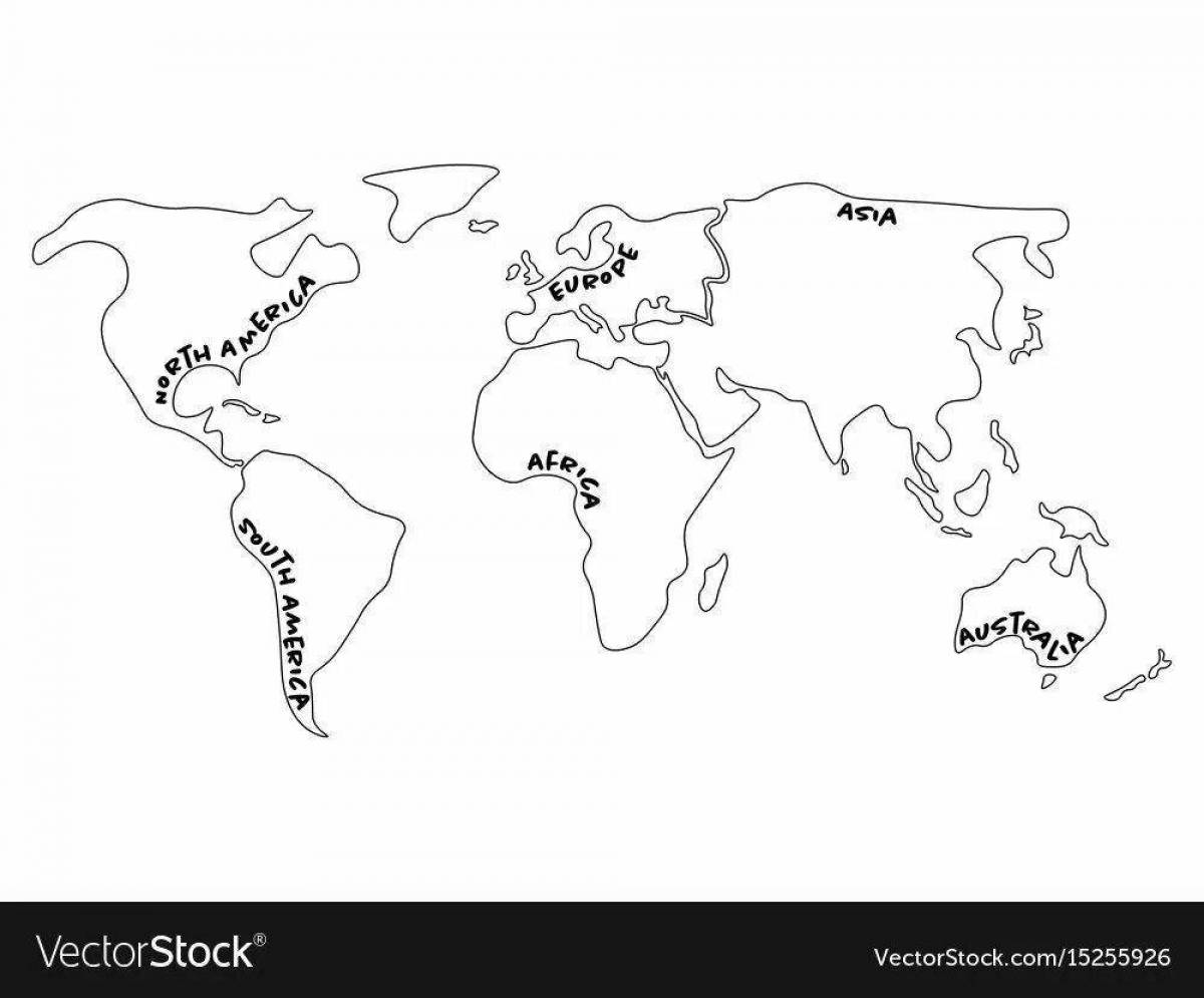 Карта черно белая с контуром материков