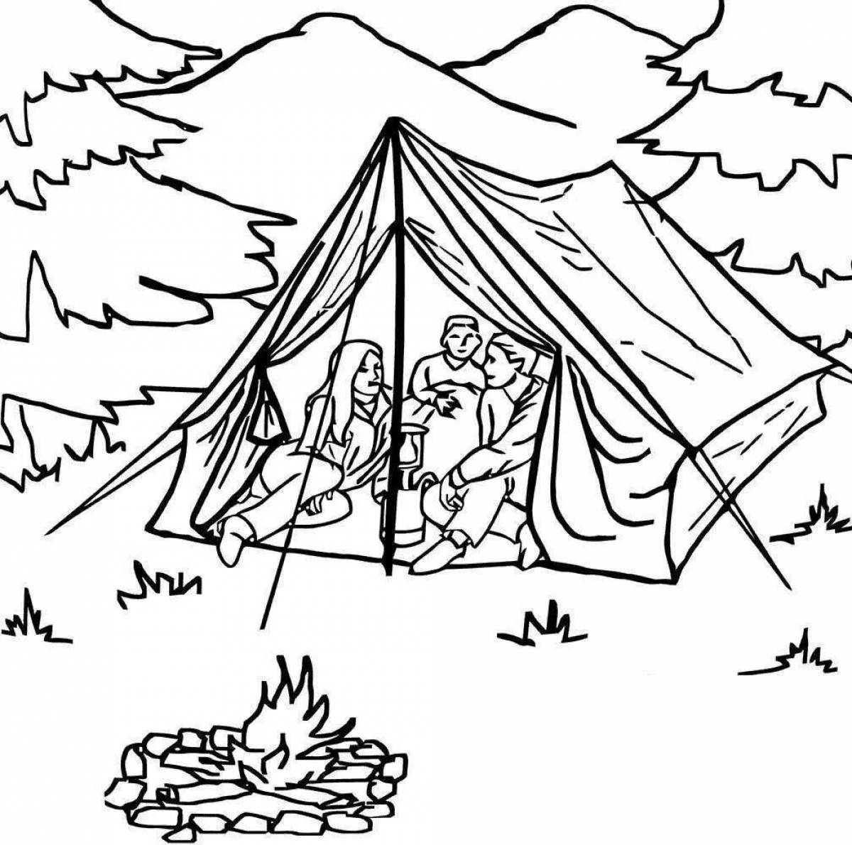 Детская раскраска «цветная взрывная палатка»