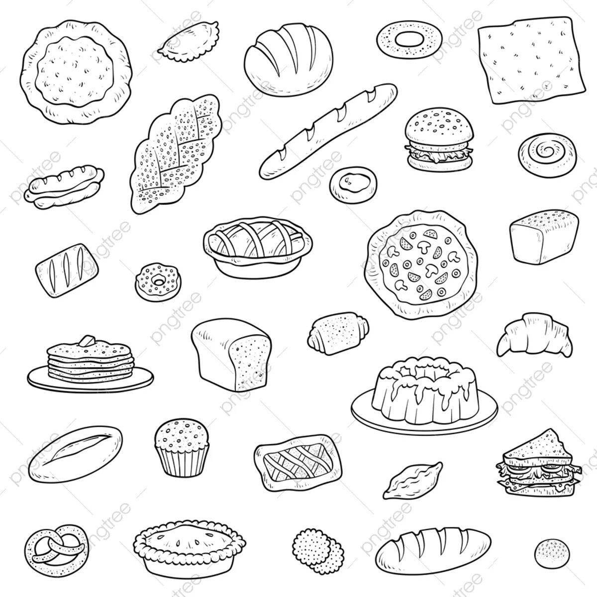 Coloring book juicy pastries for preschoolers