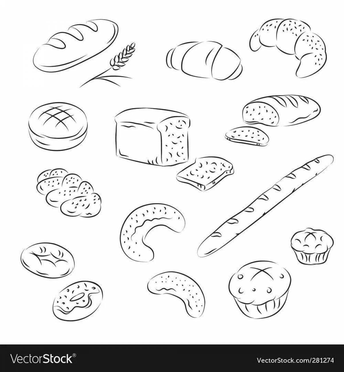 Интересная страница раскраски хлебобулочных изделий для дошкольников