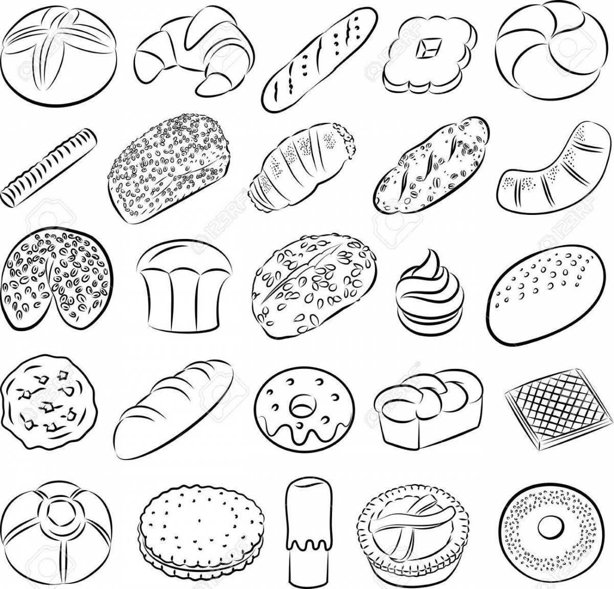 Savory baked goods coloring book for preschoolers