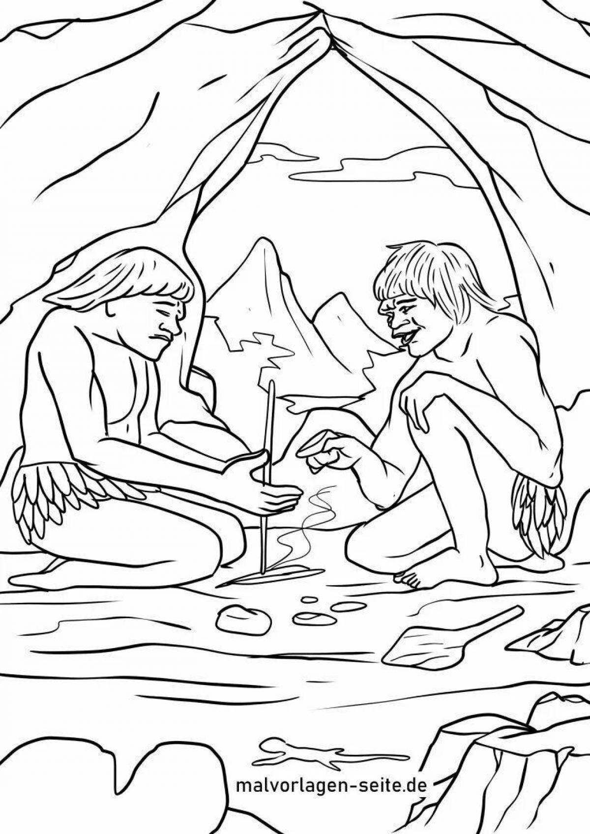 Coloring page magical primitive people