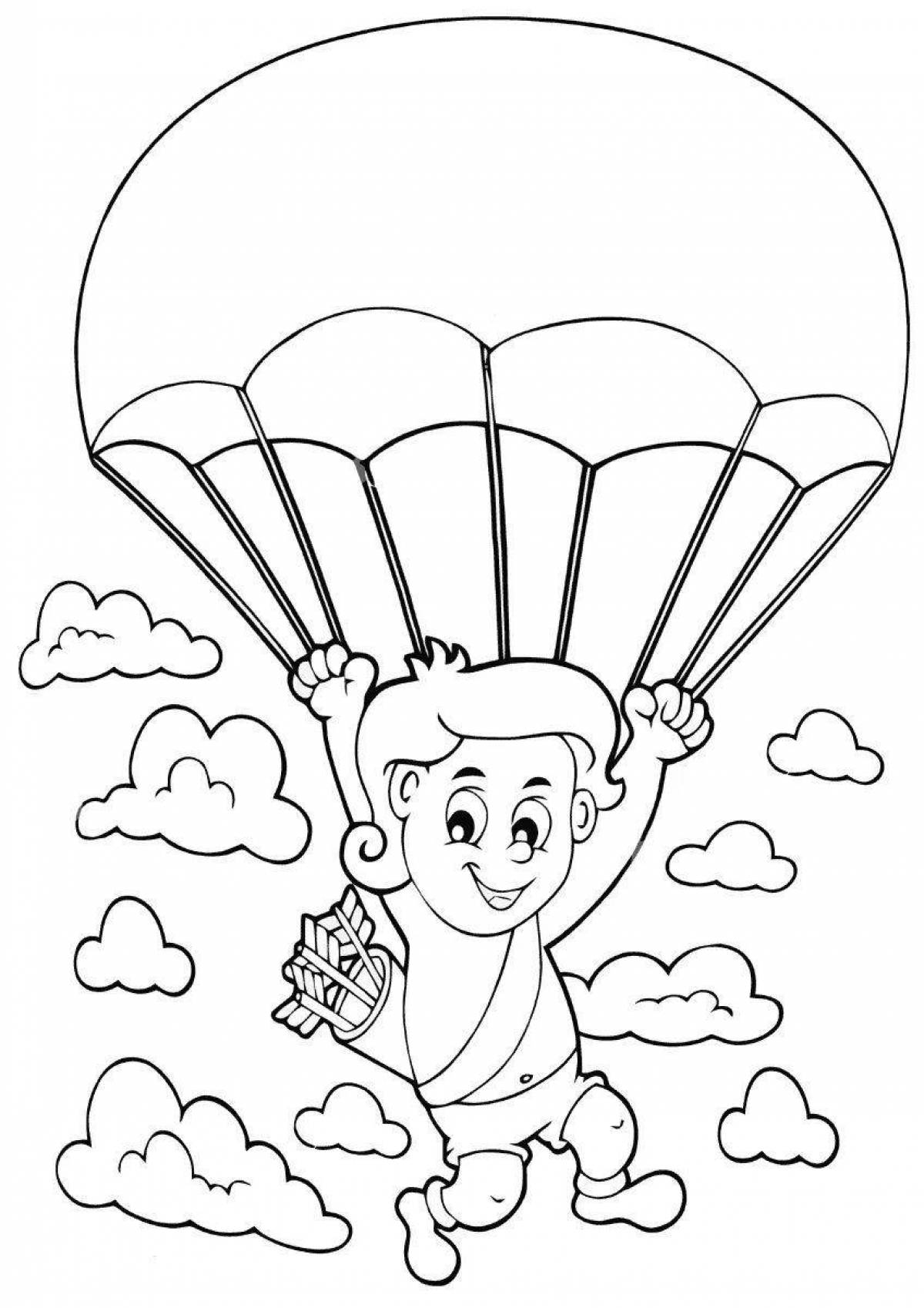 Яркая раскраска военного парашютиста для детей