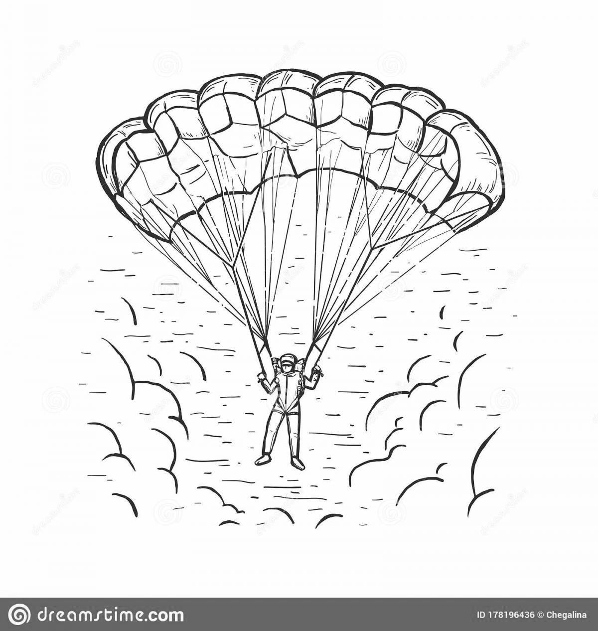 Coloring book cheerful military parachutist for children