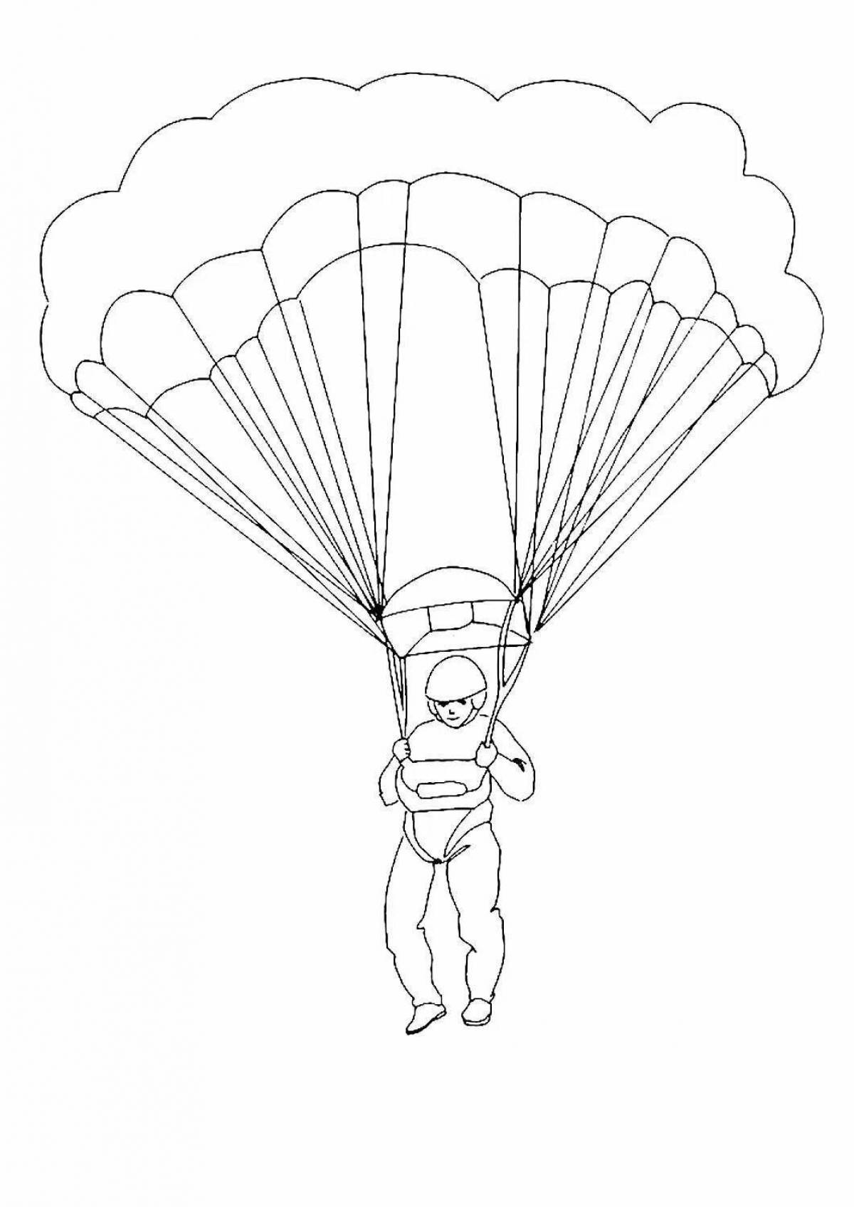 Playful military parachutist coloring page for kids