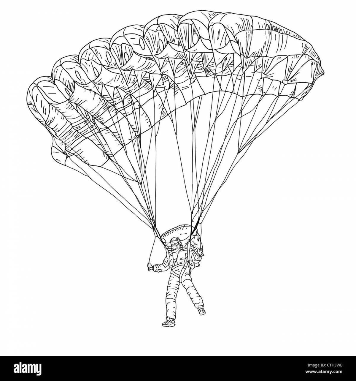 Забавная раскраска военного парашютиста для детей