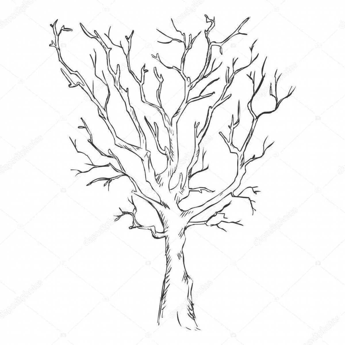 Изысканная раскраска «зимнее дерево» для детей