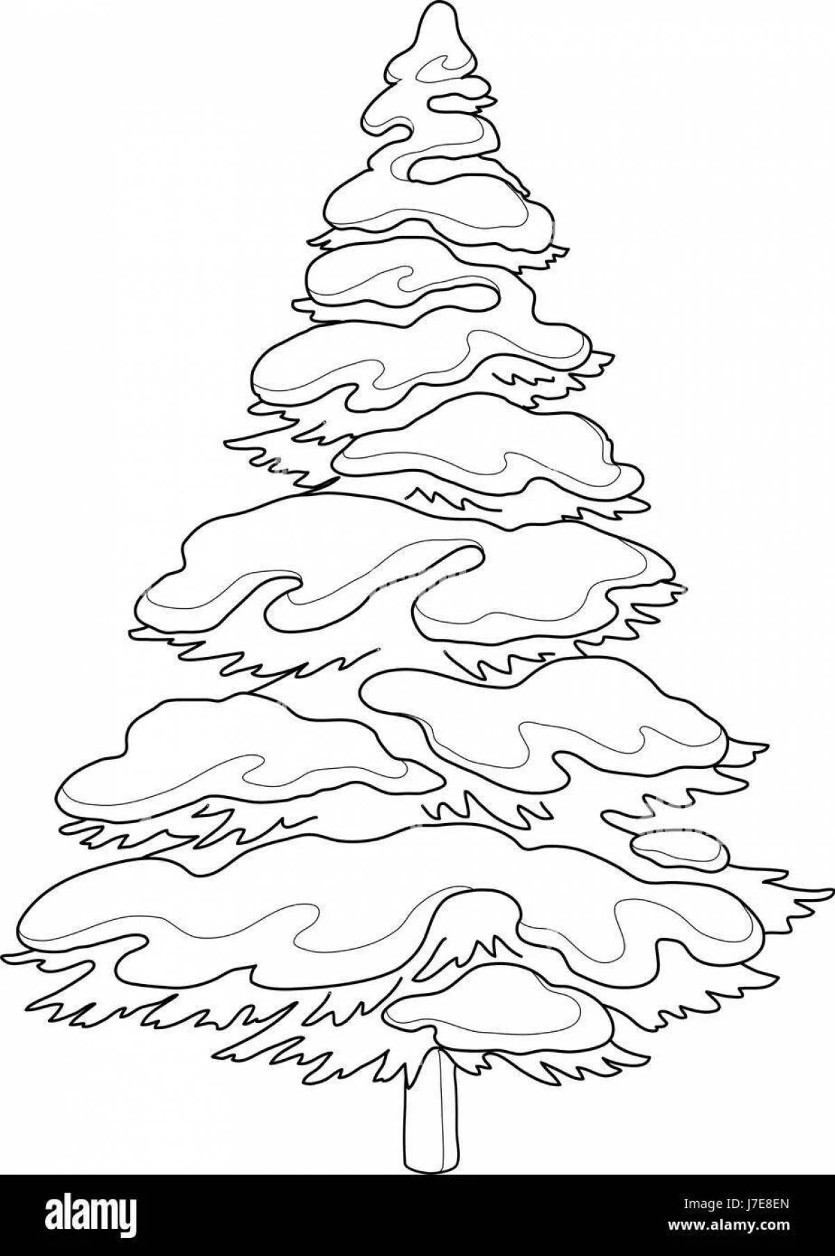 Colouring bright winter tree for kids