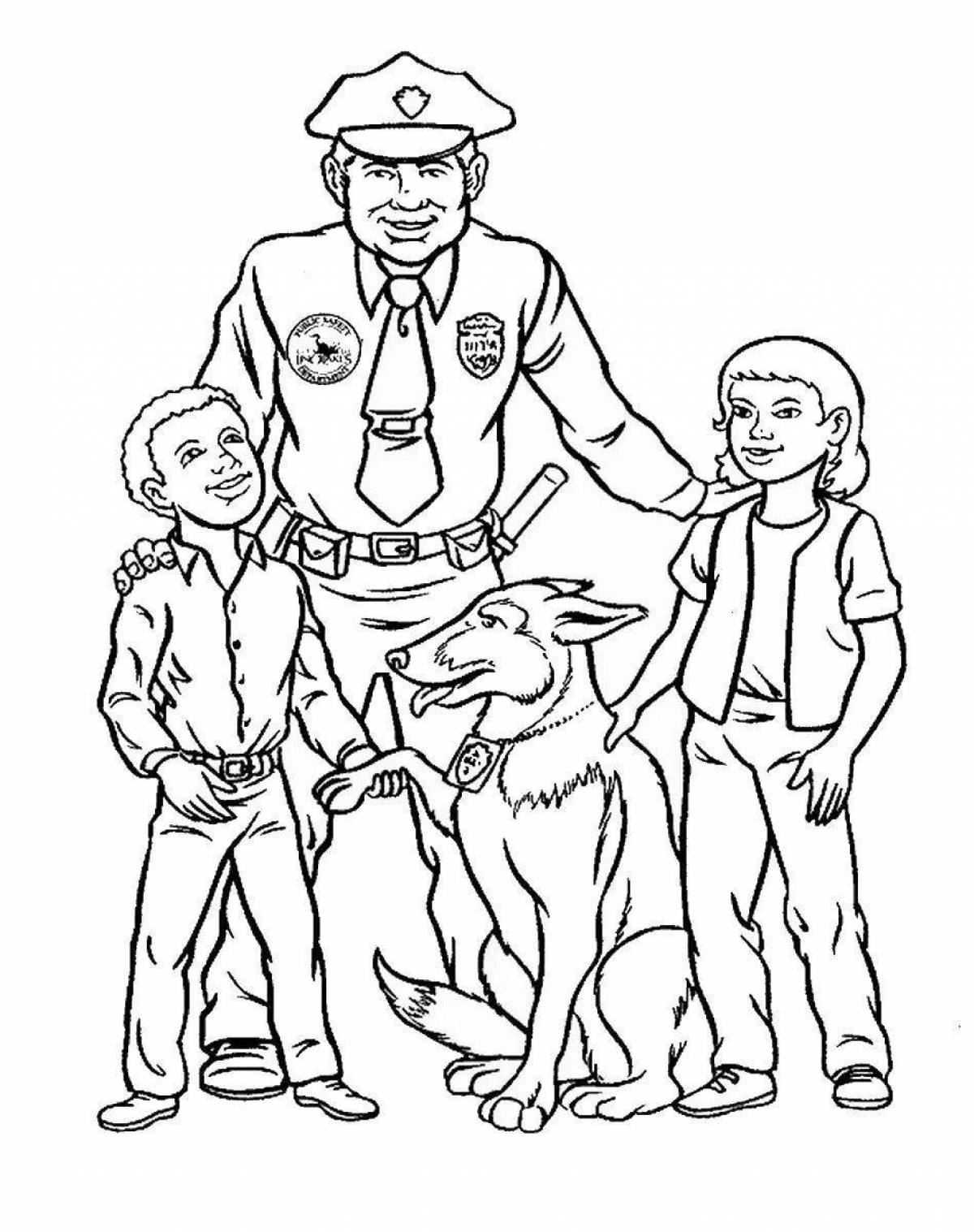Joyful cop coloring for kids