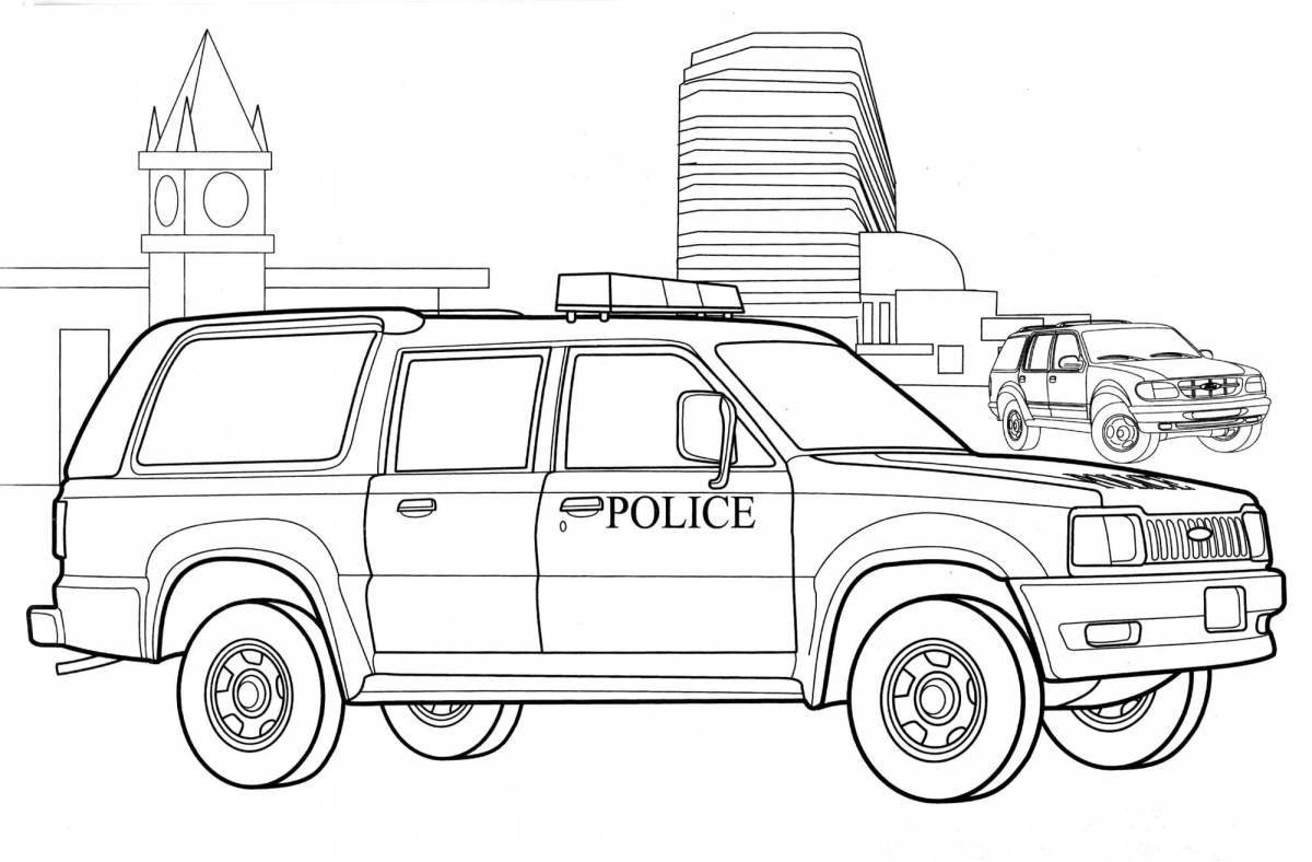 Игривая страница раскраски полицейской машины для детей