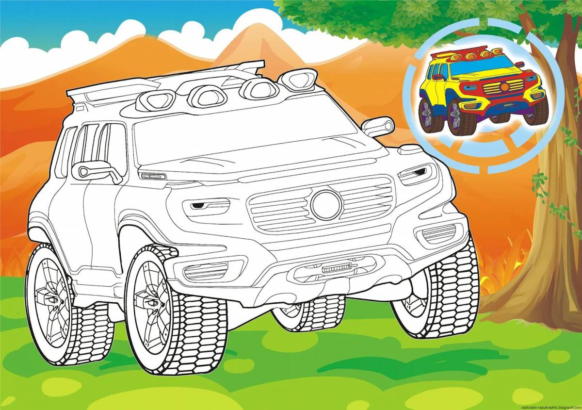 Coloring pages with colorful cars for boys