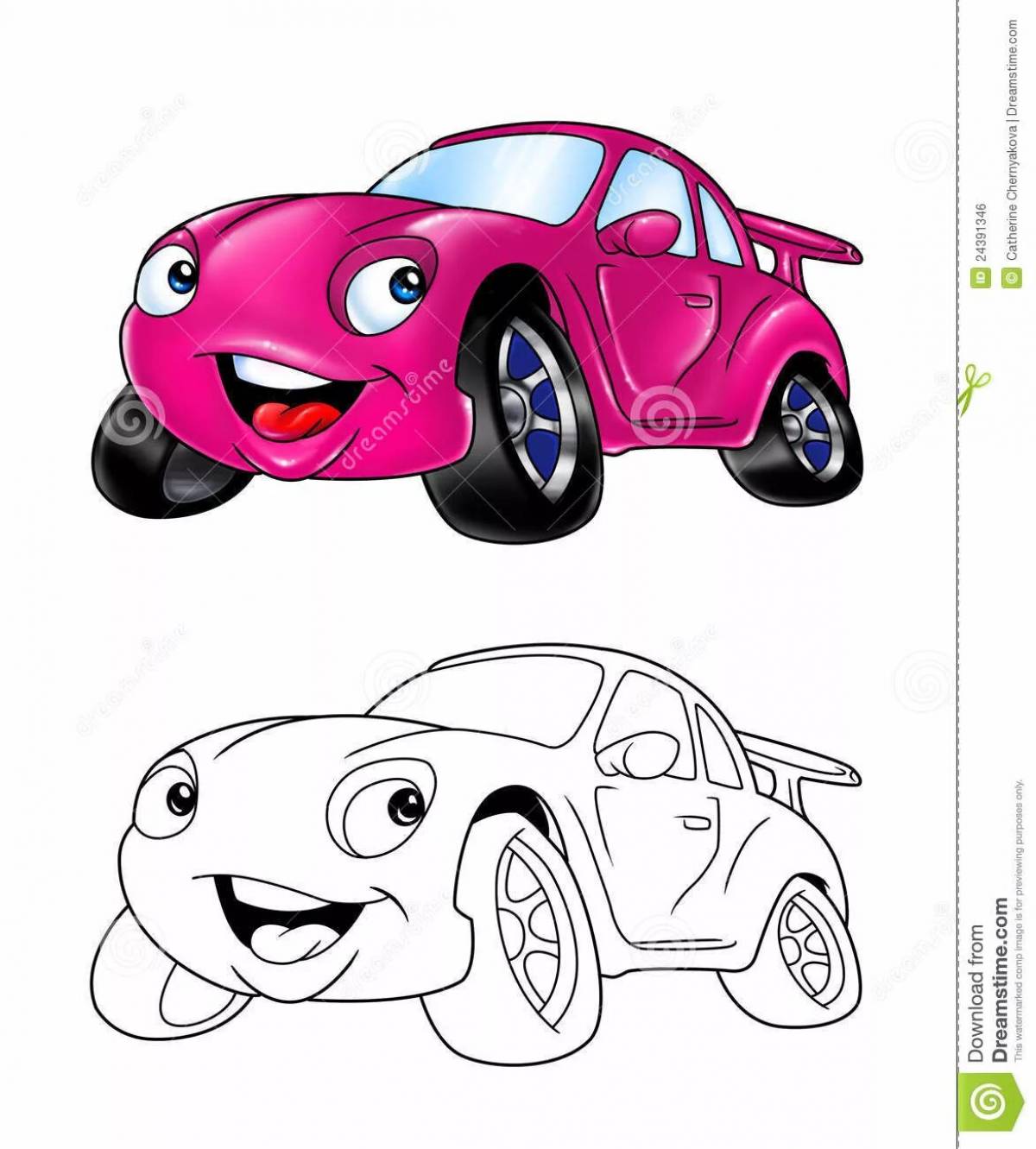 Colored twinkling cars coloring pages for boys