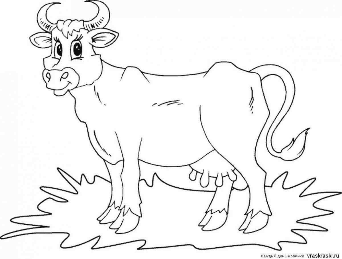Красочная страница раскраски коровы для детей