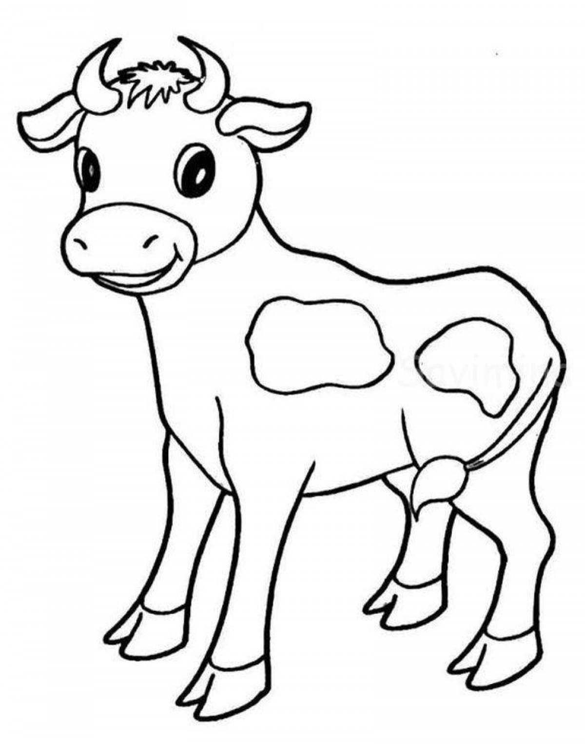 Colouring bright cow for kids