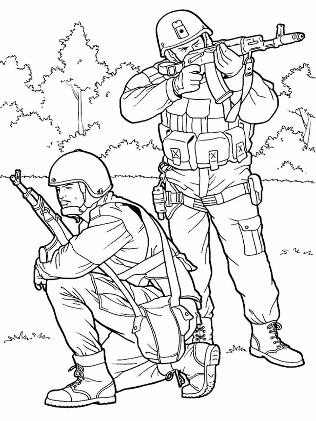 Coloring page adorable Russian army soldiers