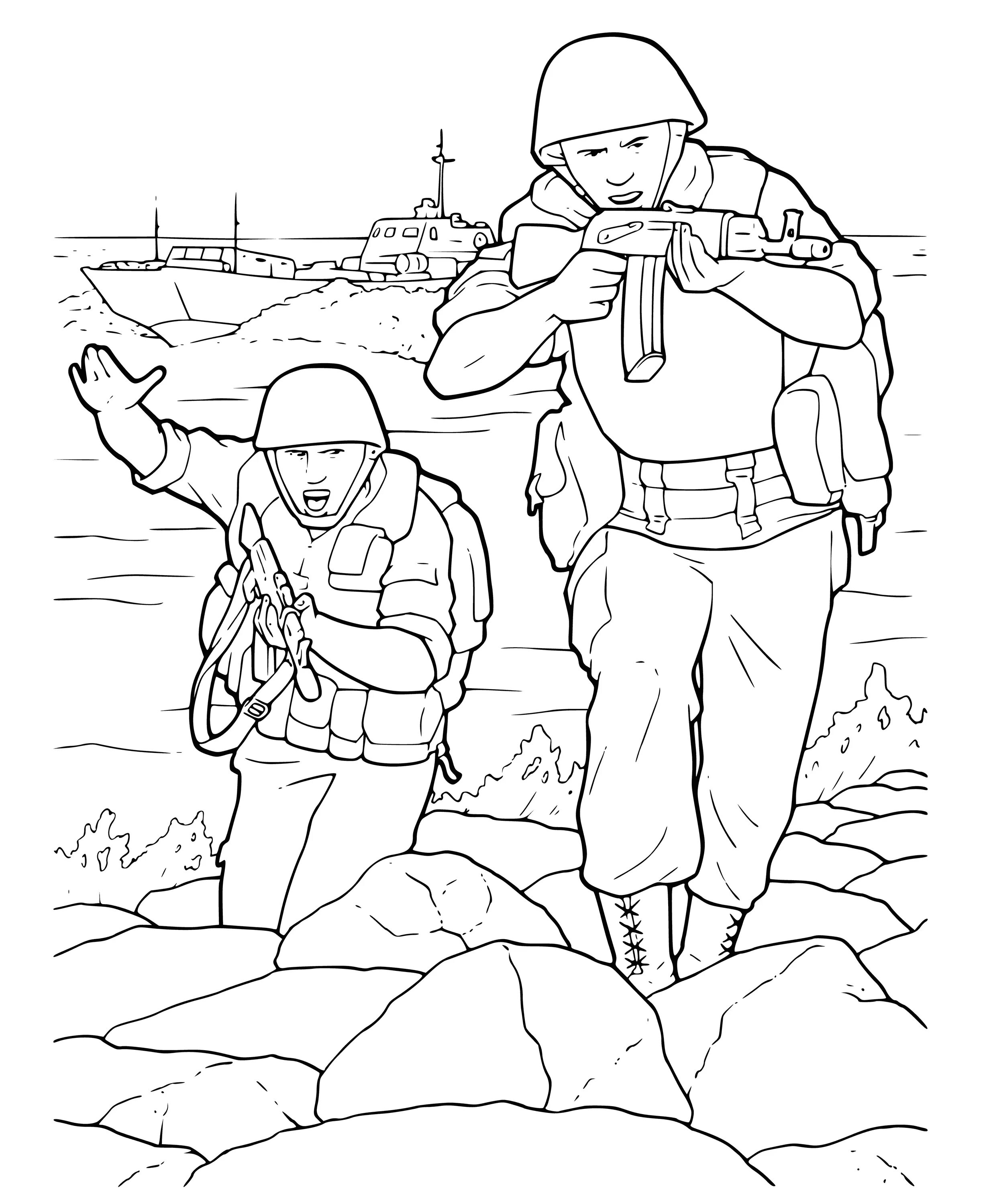 Exciting coloring pages Russian army soldiers