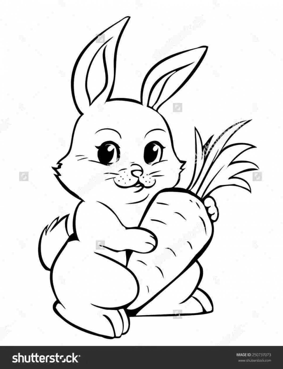 Coloring page happy rabbit with a carrot