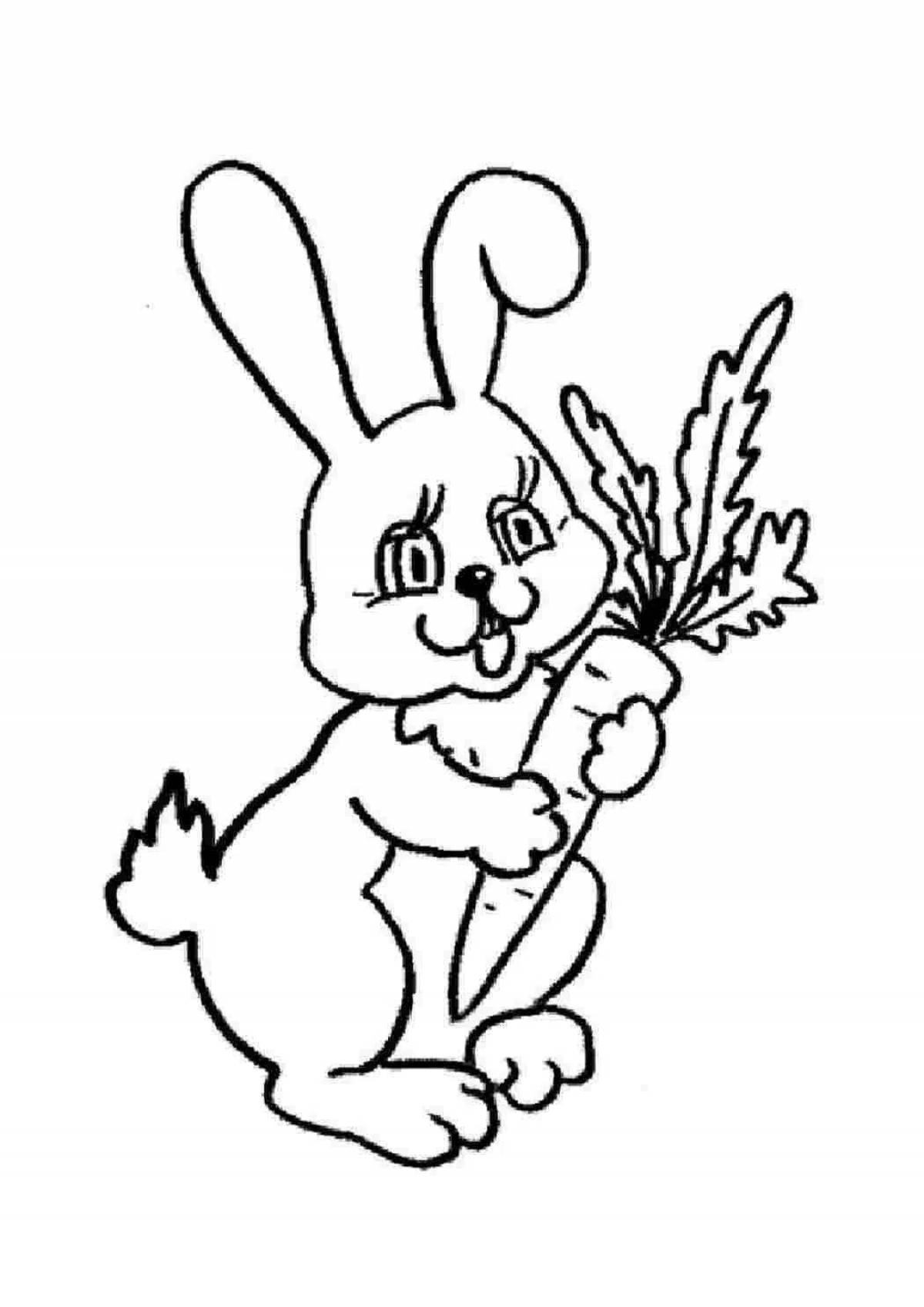 Coloring book cheerful hare with a carrot
