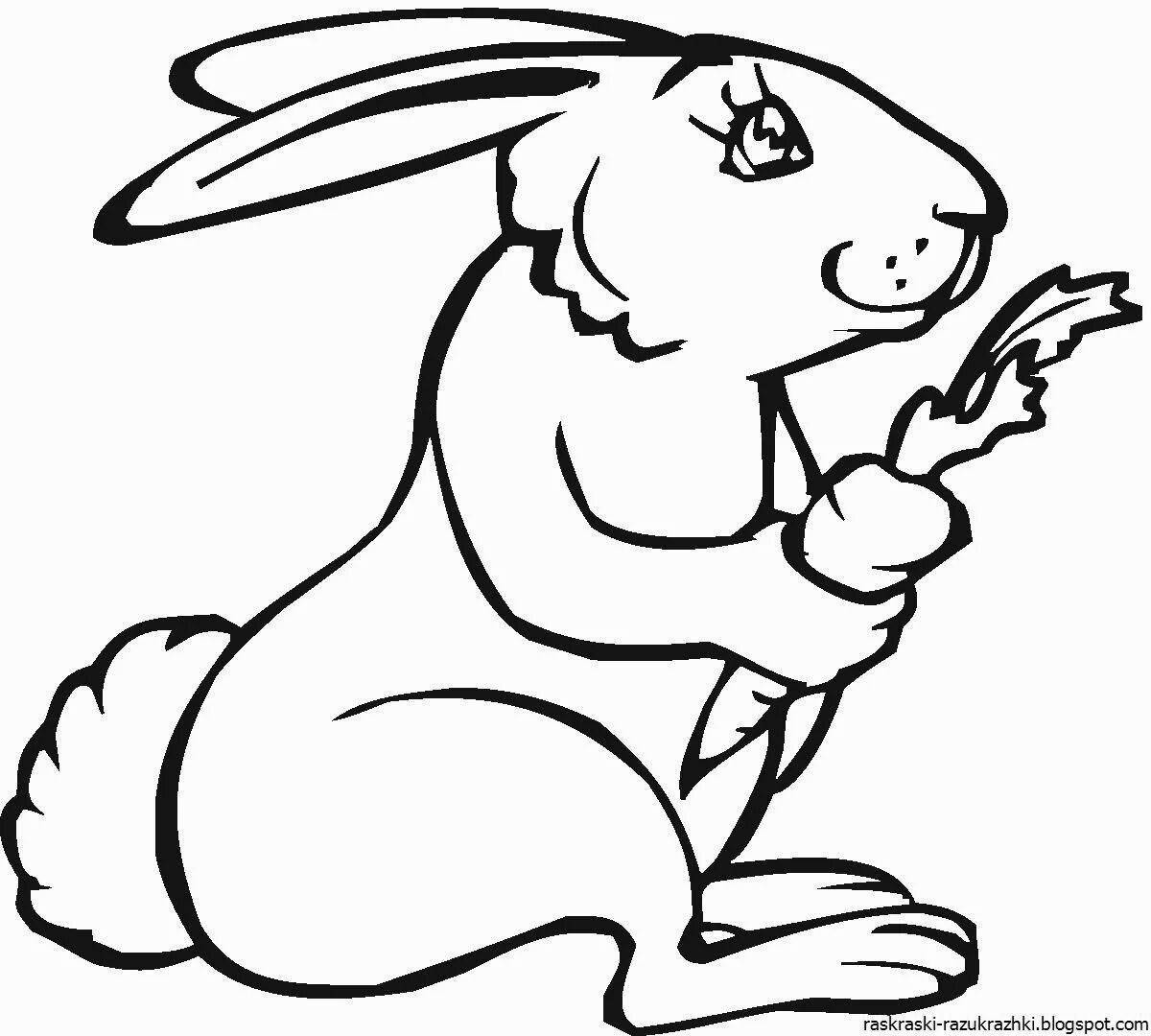 Coloring book charming hare with a carrot