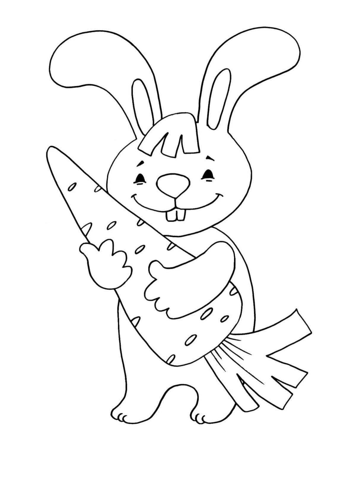Coloring page bizarre hare with a carrot