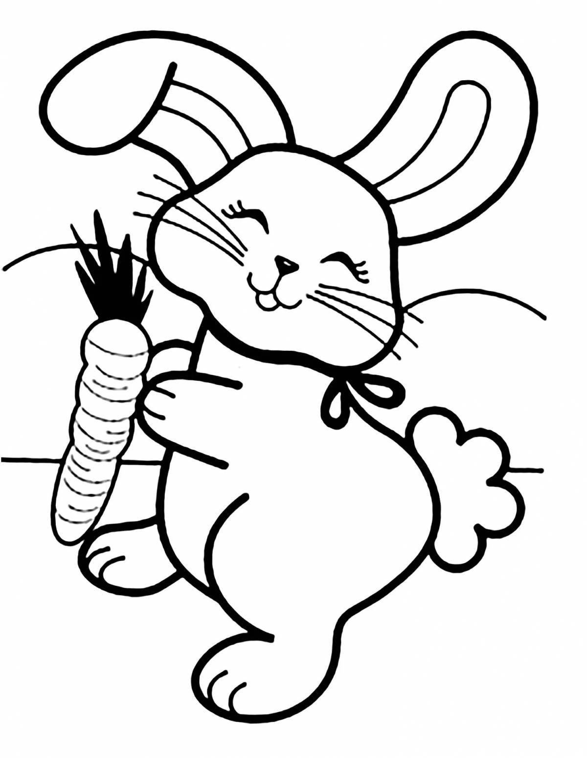 Coloring book joyful hare with carrots