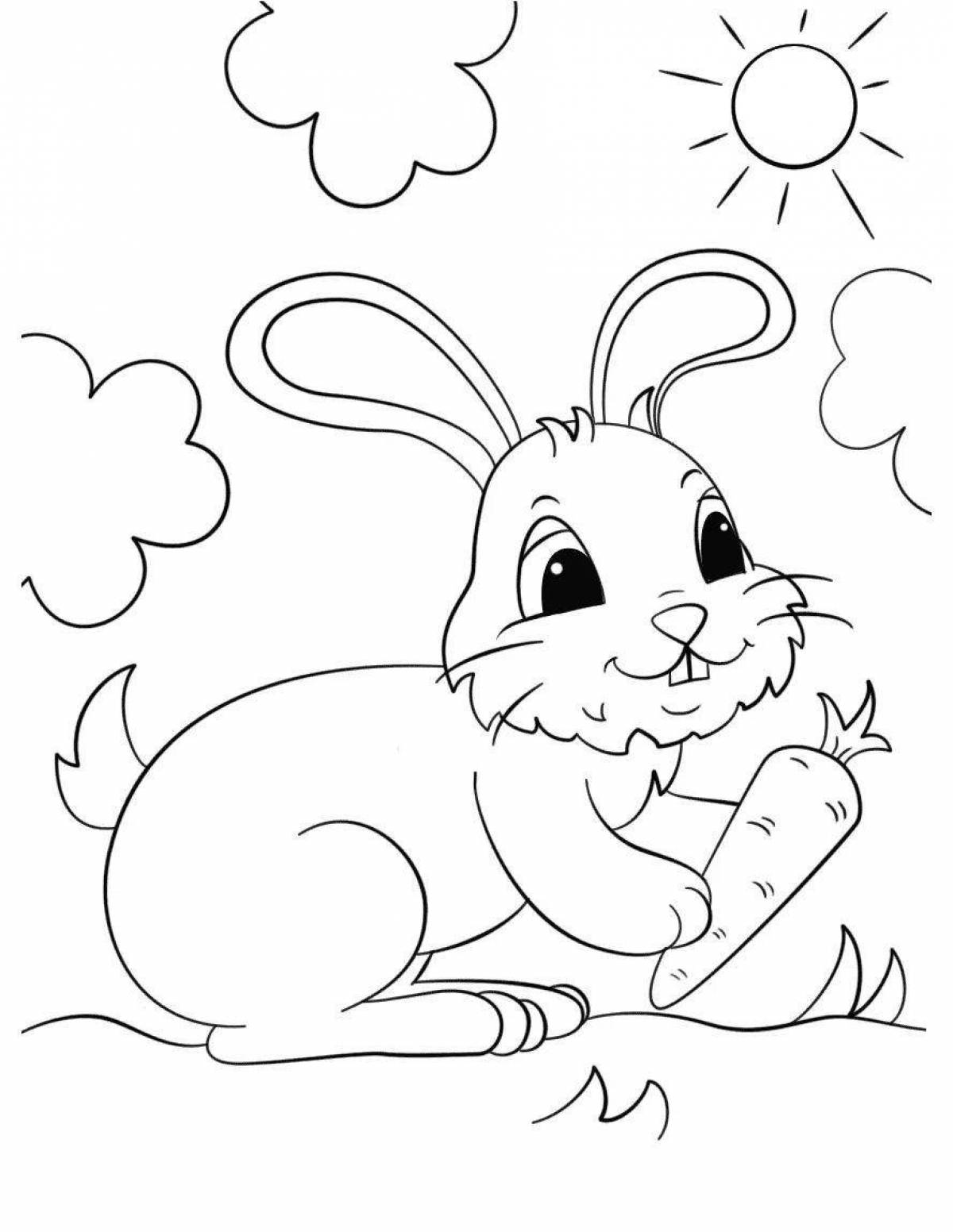 Coloring page cute hare with a carrot