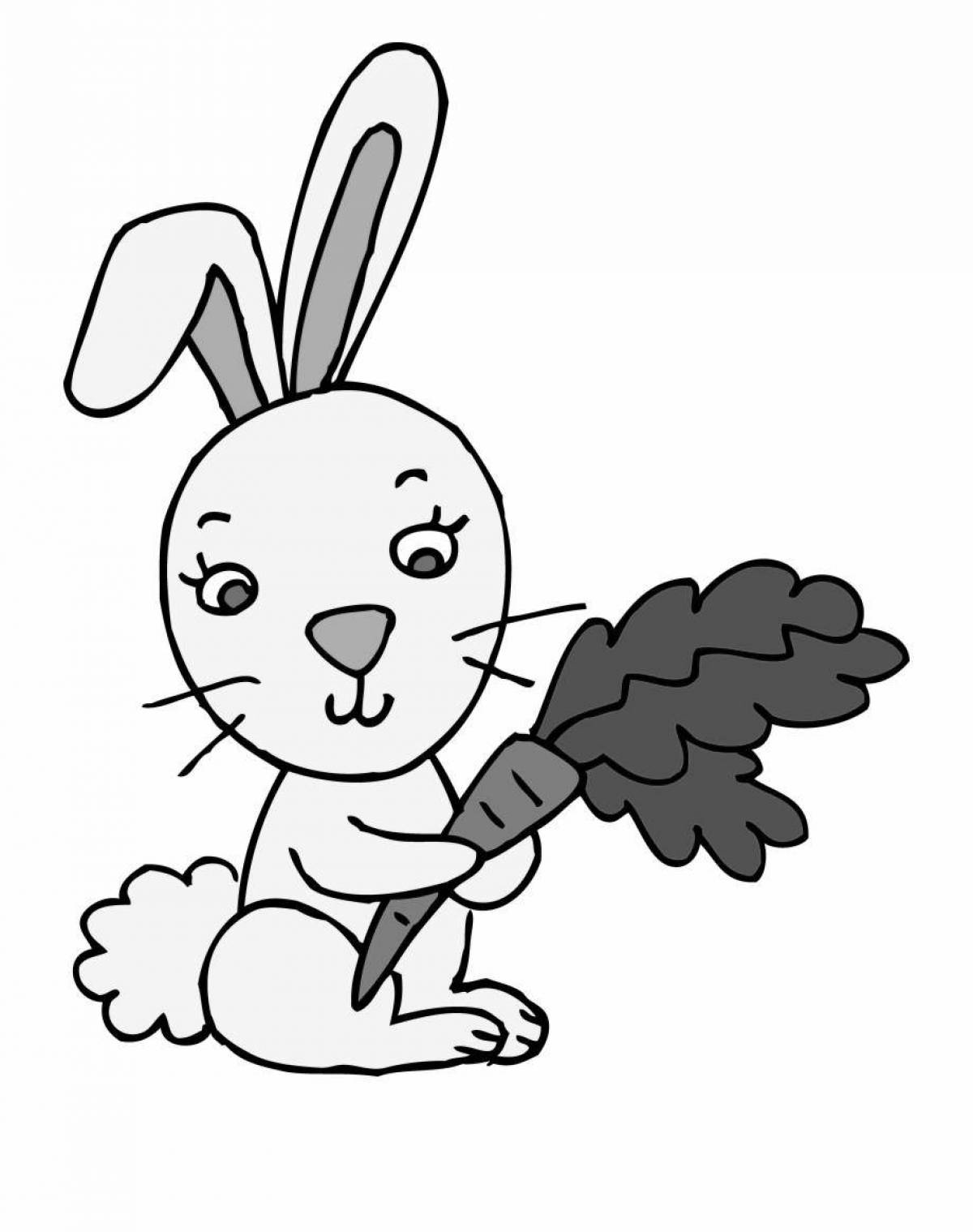 Coloring page of an attractive hare with a carrot