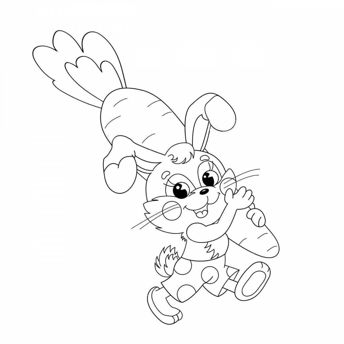 Coloring page stimulating bunny with carrots
