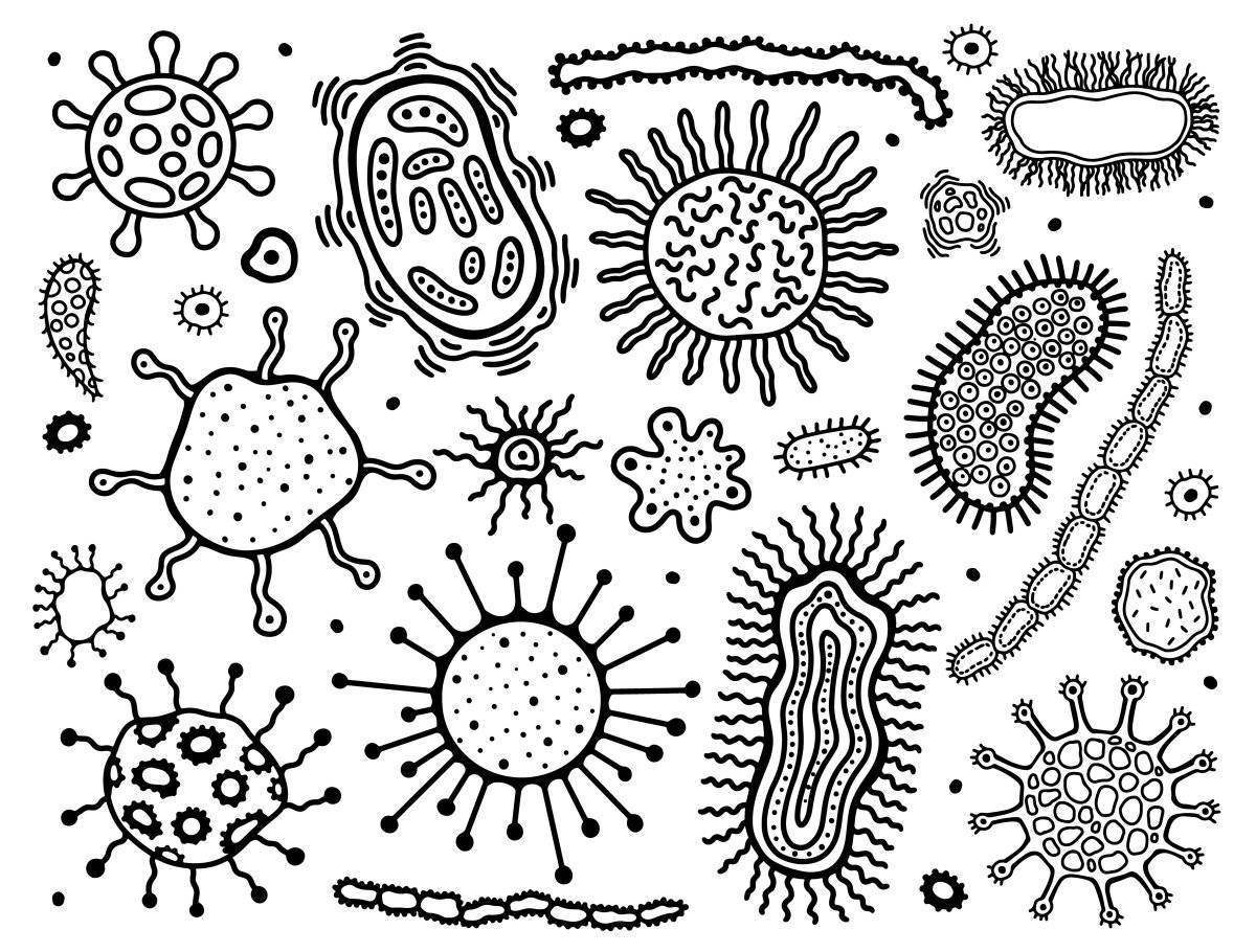 Веселые вирусы и микробы раскраски