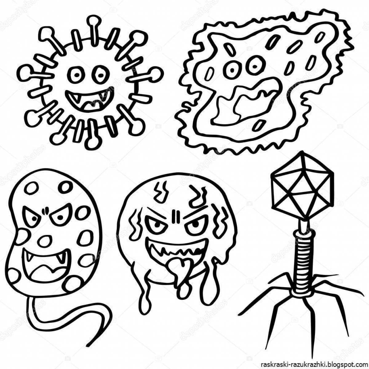 Color-filled viruses and microbes coloring page