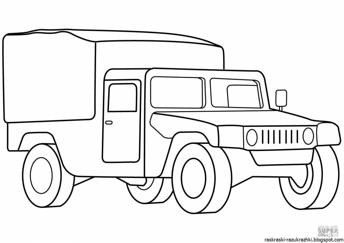 Bold military truck coloring book for kids
