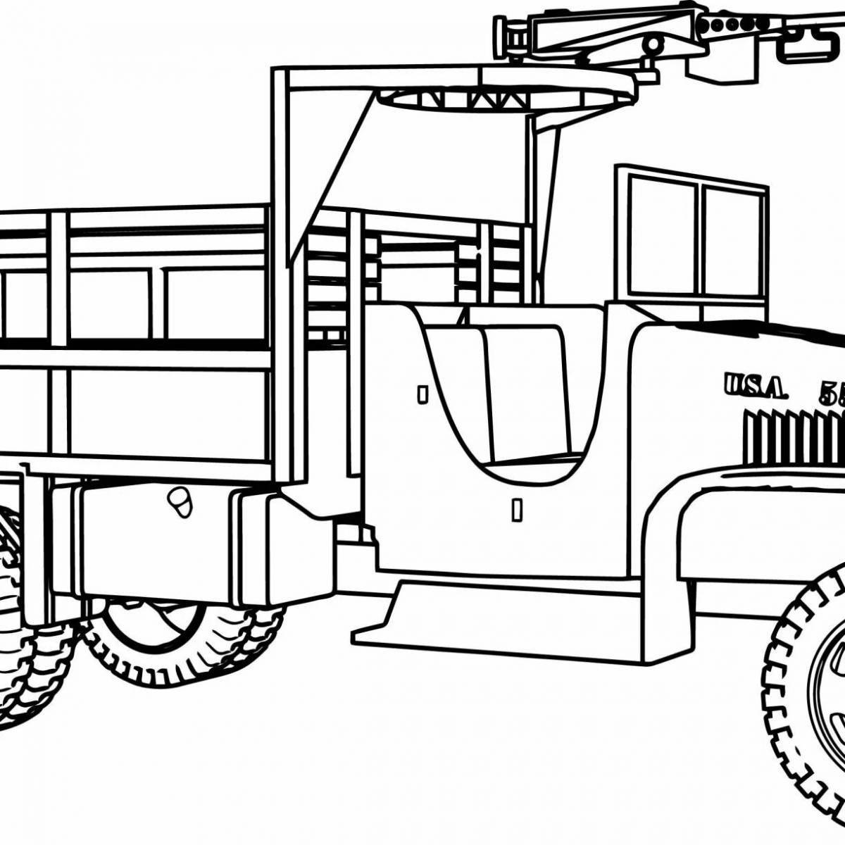 Coloring big military truck for kids