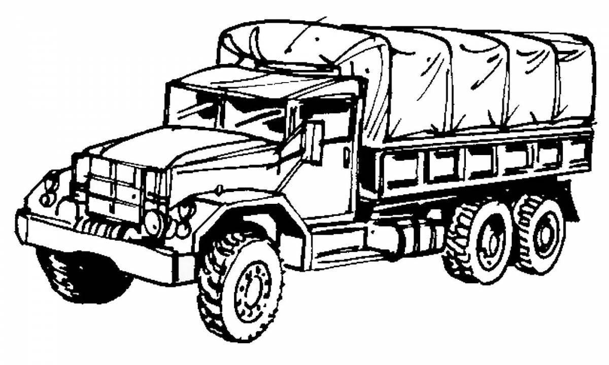 Dazzling military truck coloring page for kids