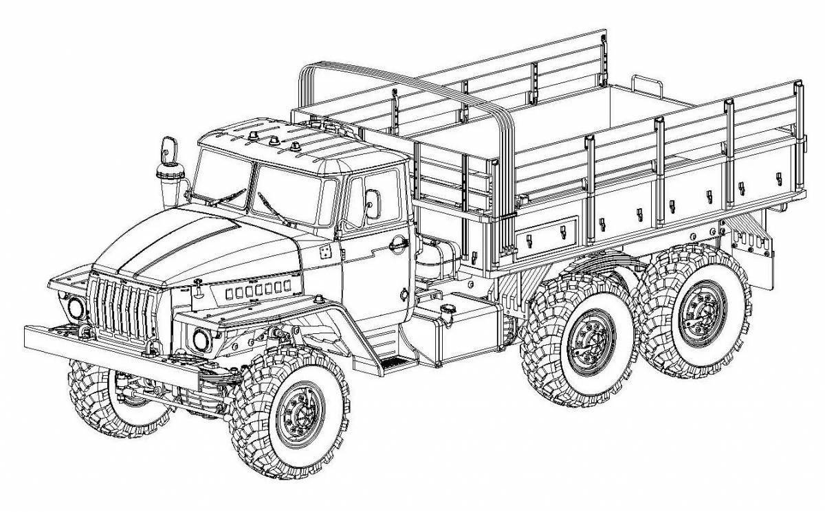 Яркие военные раскраски грузовиков для детей
