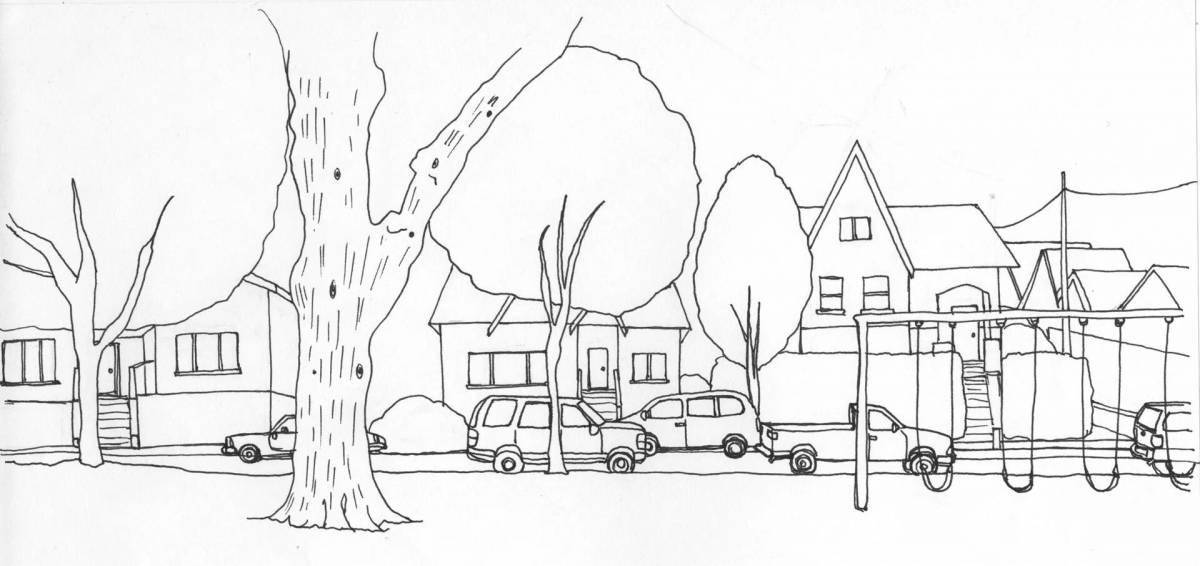 Gorgeous city street coloring book for kids
