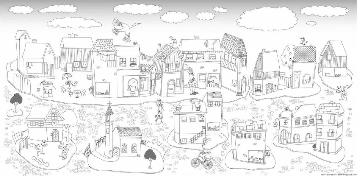 Playful city street coloring pages for kids