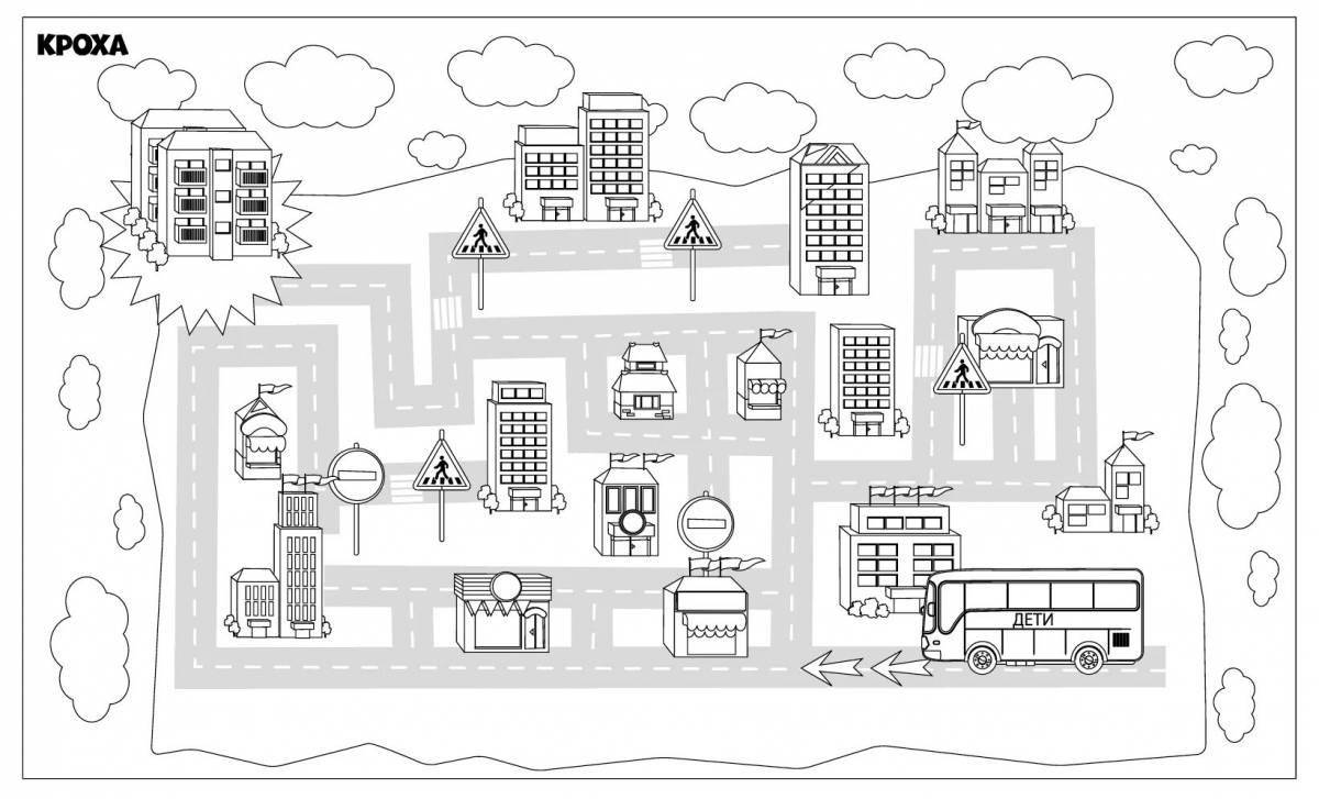 Adorable city street coloring page for kids
