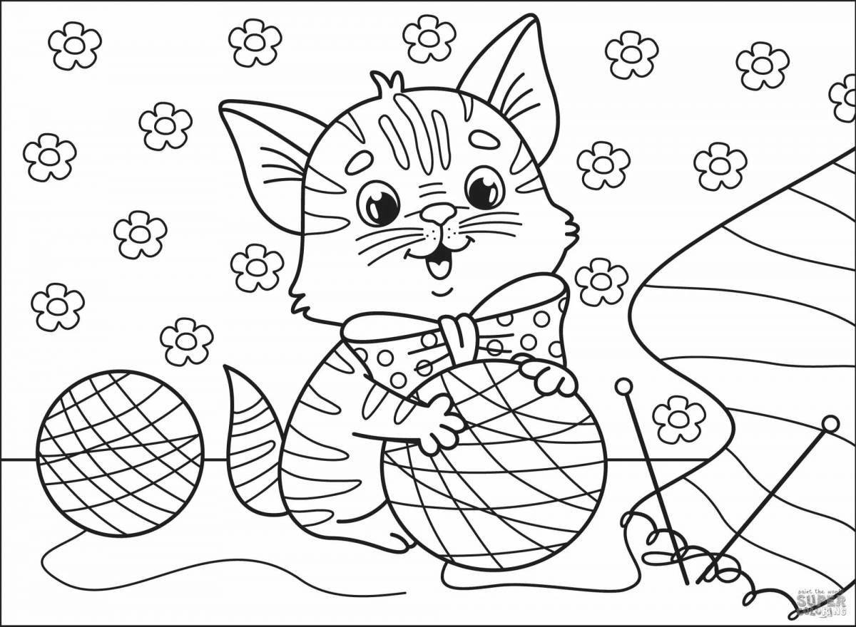 Playful coloring cat for children 5-6 years old