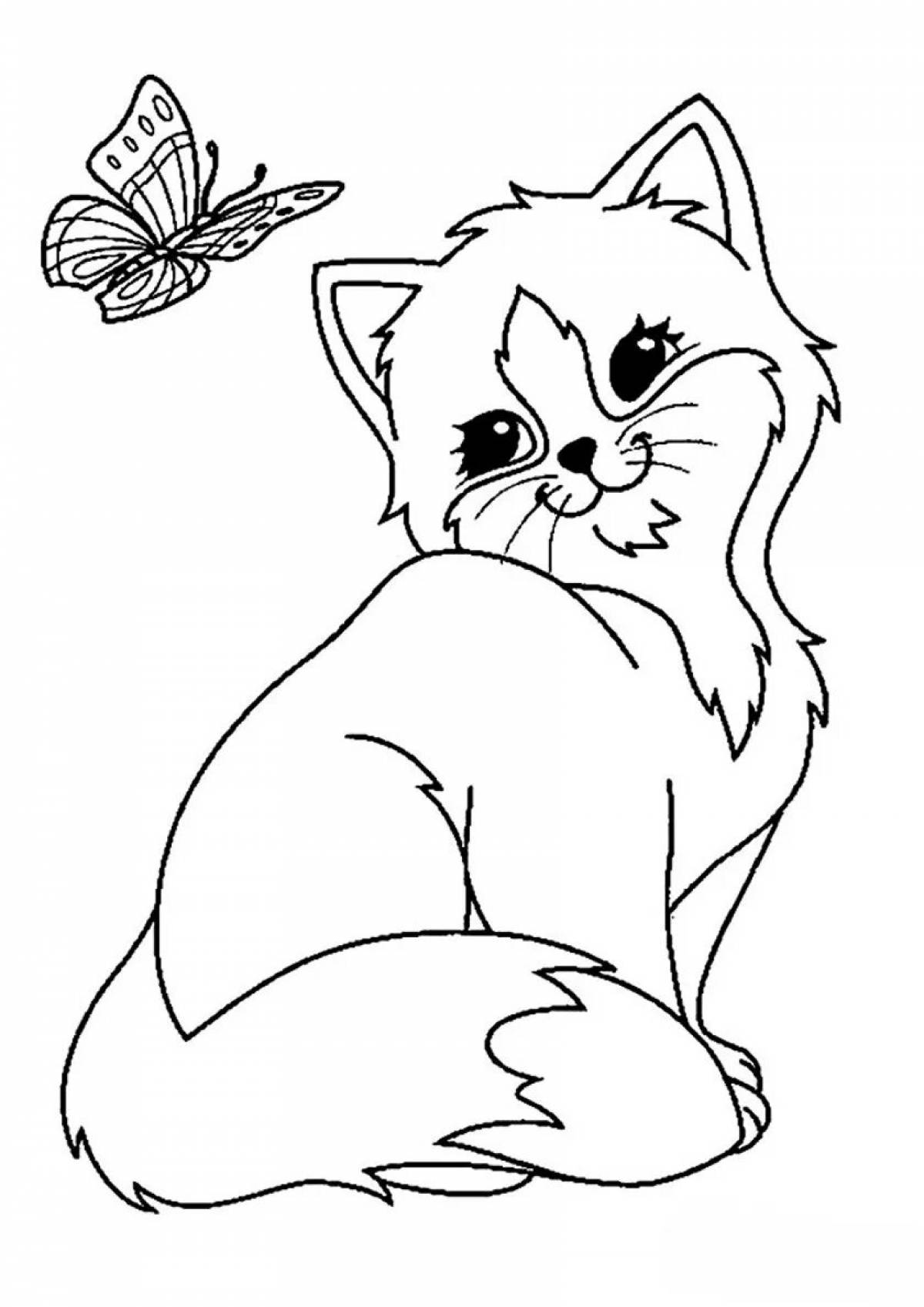 Hugging cat coloring page for children 5-6 years old