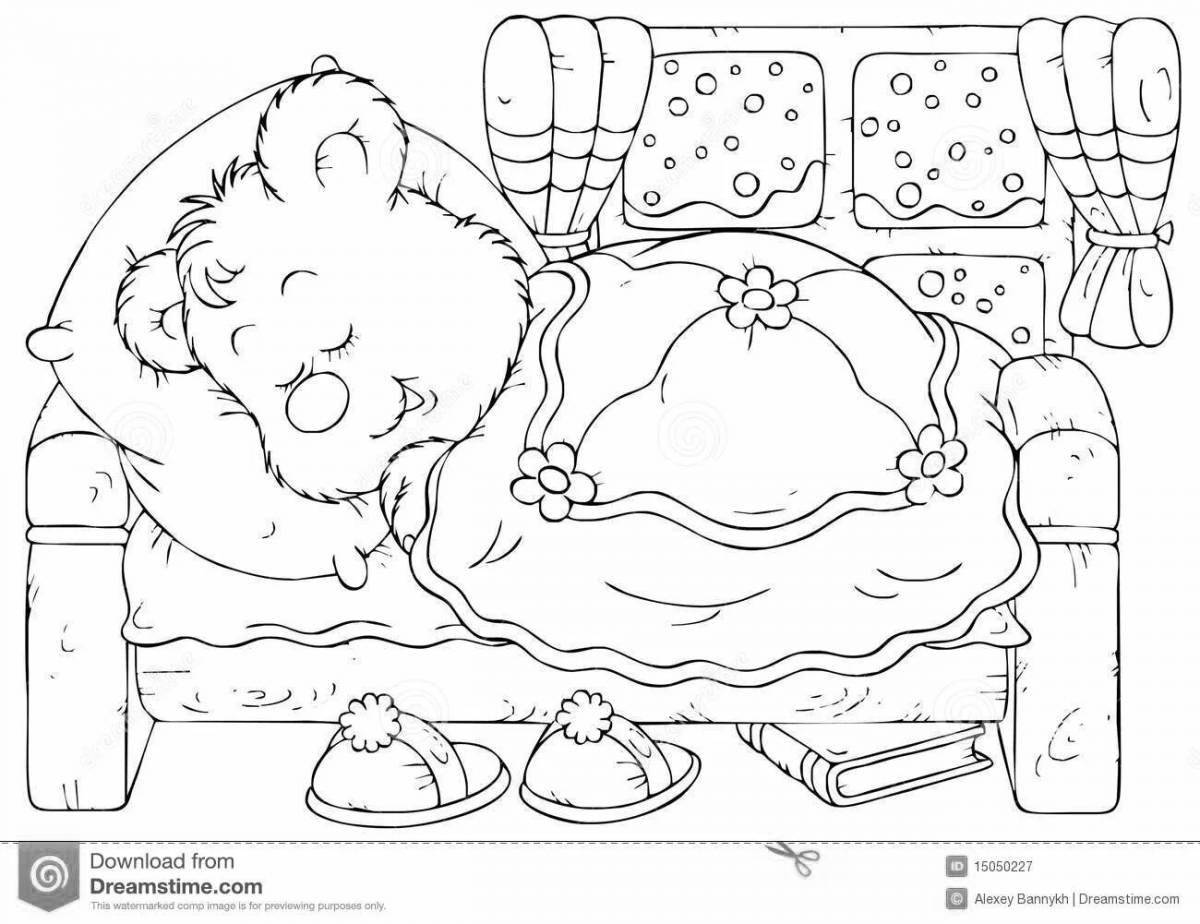 Playtime coloring page bear in a den in winter