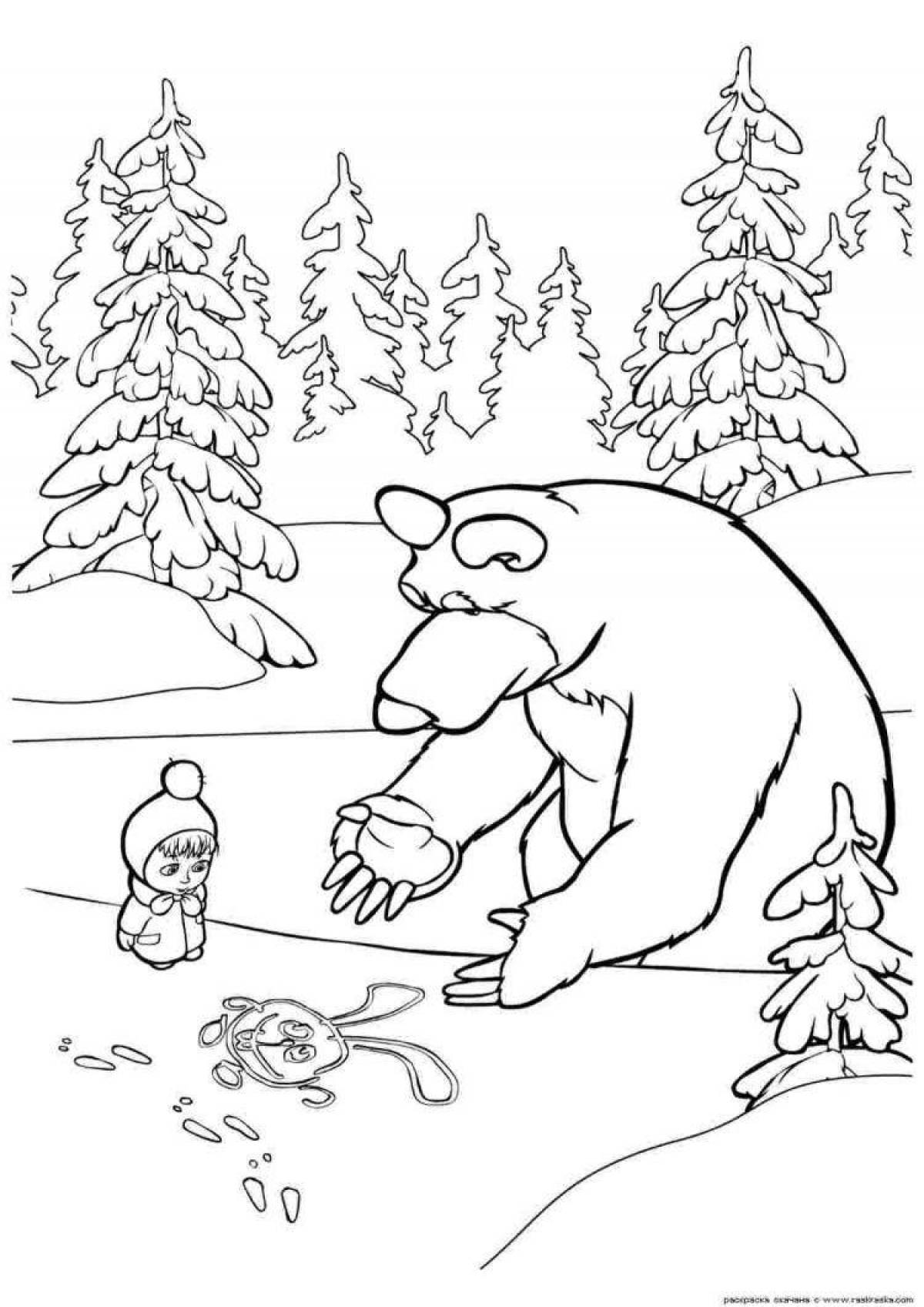 Прижимающийся медведь в берлоге зимой