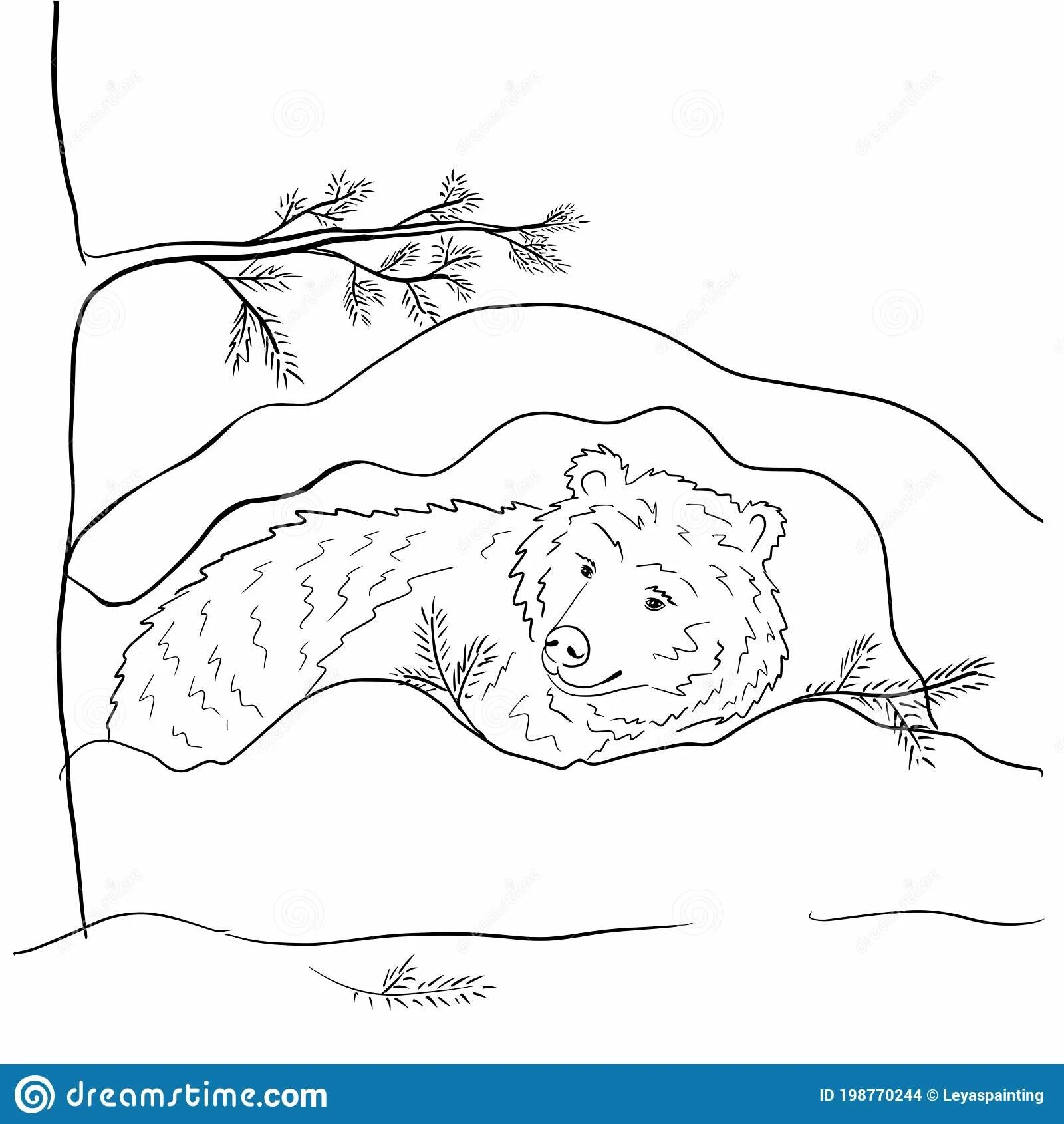 Sleeping bear in winter coloring page