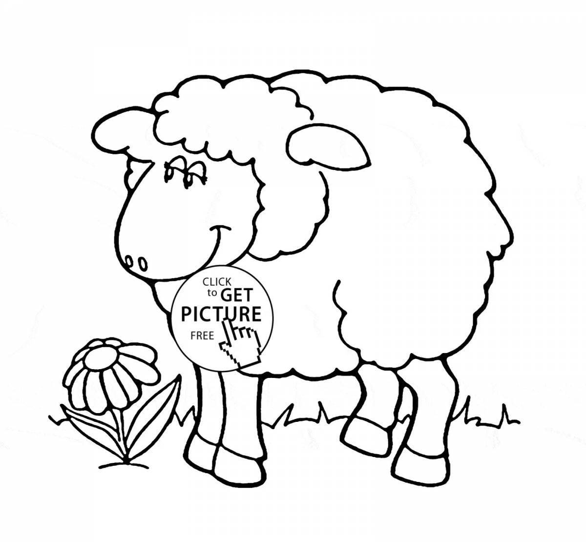 Coloring page happy sheep for children 5-6 years old