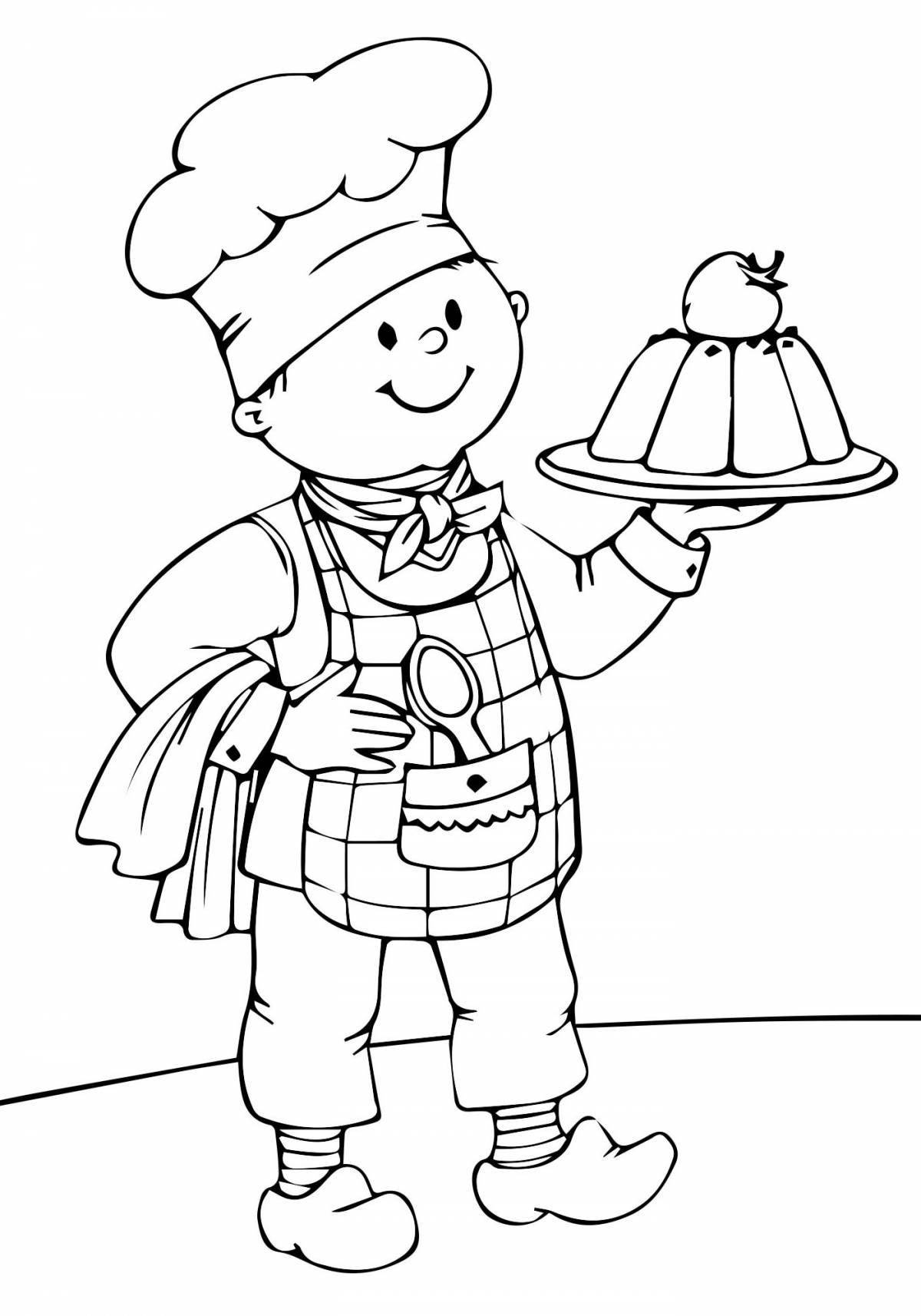 Colorful cook coloring page for 6-7 year olds