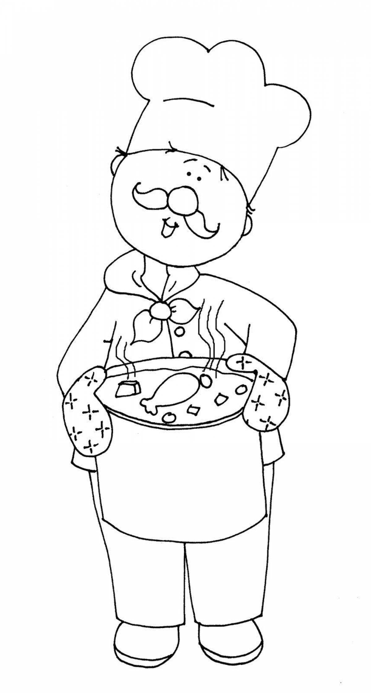 Color-explosion cook coloring page for children 6-7 years old