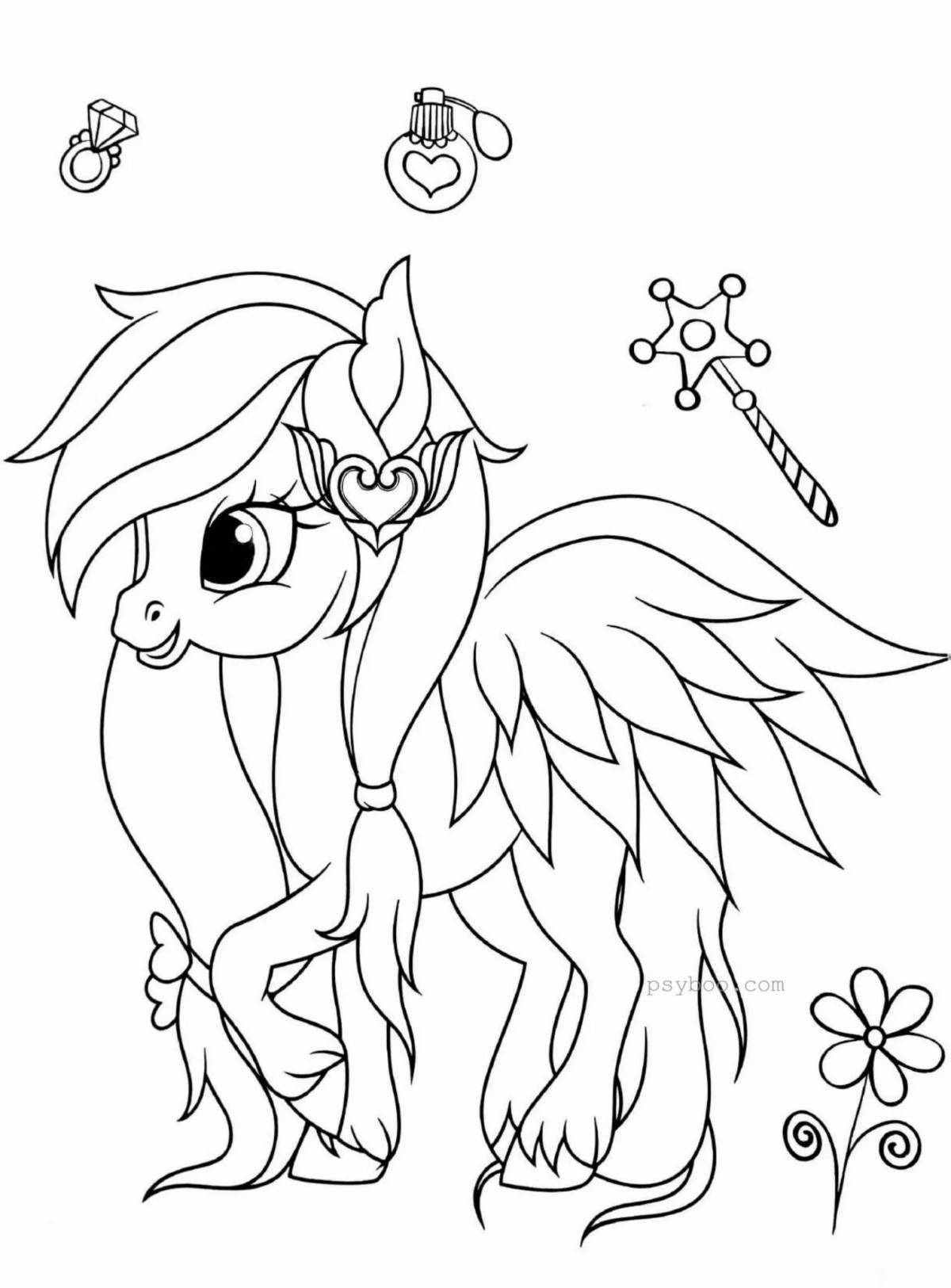 Coloring book brave pony for children 4-5 years old
